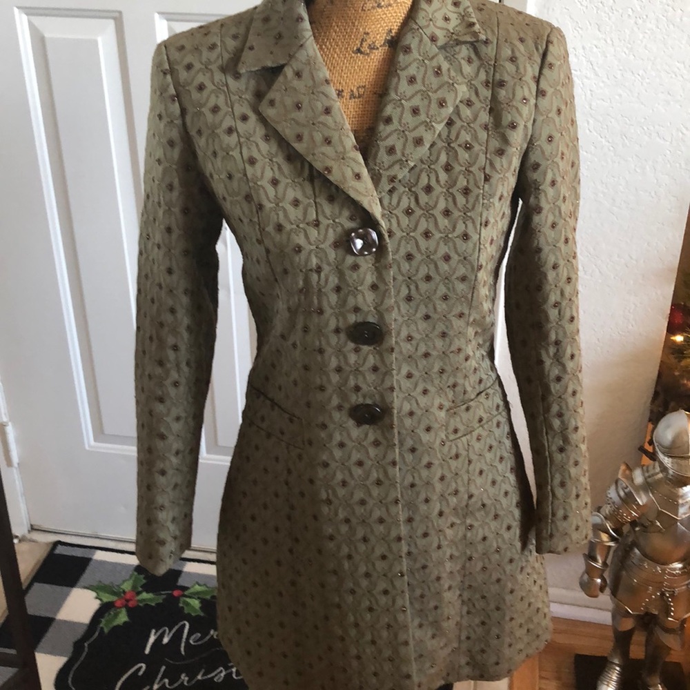 Dalia Green and Brown Embroidered Coat